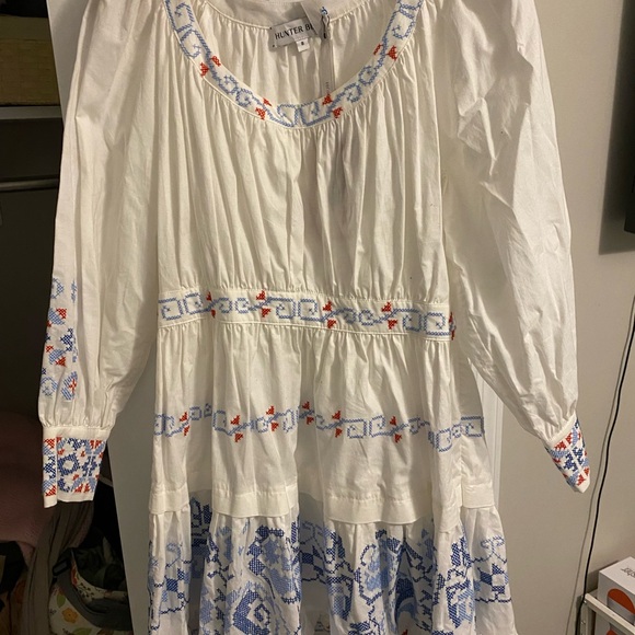 HUNTER BELL Ellie Dress White with Blue Embroidery - Picture 6 of 6